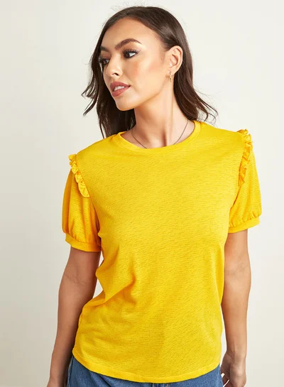 Closet By Styli Ruffle Trim Detailed T-Shirt Mustard