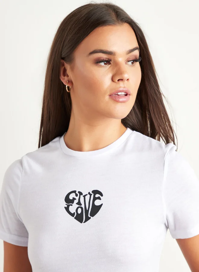 Closet By Styli Give Love Heart Graphic Printed T-Shirt White/Black