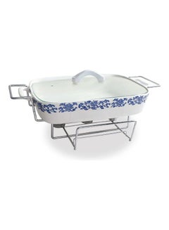 بلاك ستون Rectangle Chafing Dish Porcelain Marble Buffet Set White/Blue/Silver 43cm 