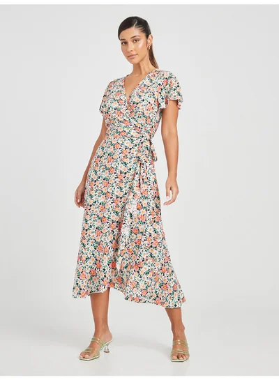 Closet By Styli Floral Printed A-Line Midi Dress Multicolour