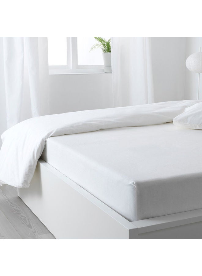 Hotel Linen Klub - Deyarco Hotel Linen Klub Double Fitted Sheet 350TC 100% Long Staple Sateen Waeve Luxurious Quality With Elasticized Deep Pocket Cotton White 140x200cm - Image 1