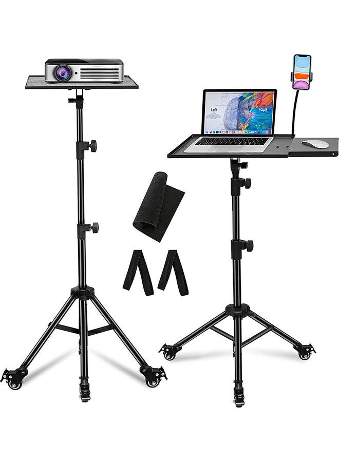 Wownect - Pack of 2 Universal Workstation Projector Tripod Stand with Wheels Black - Image 1
