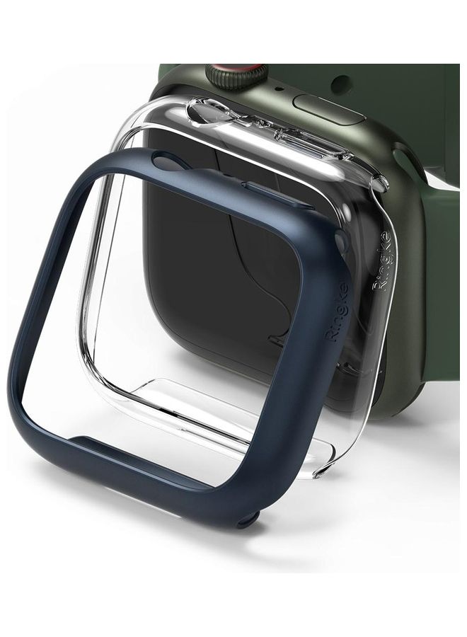 Ringke 2 Piece Premium PC Anti-Scratch Full Edge Rugged Slim Case for Apple Watch Series 7 45mm Clear/Metallic Blue  - Image 1
