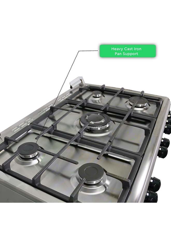 نوبل طباخ غاز 90 × 60، 5 شعلات غاز، فرن غاز وشواية غاز، 8 مقابض تحكم، زر إشعال يدوي، غطاء زجاجي، مؤقت ميكانيكي 90 دقيقة، باب فرن زجاجي مزدوج، حماية لجهاز فشل اللهب، 89.8 × 60.1 × 88 سم، فضي ، صنع في تركيا - Image 5