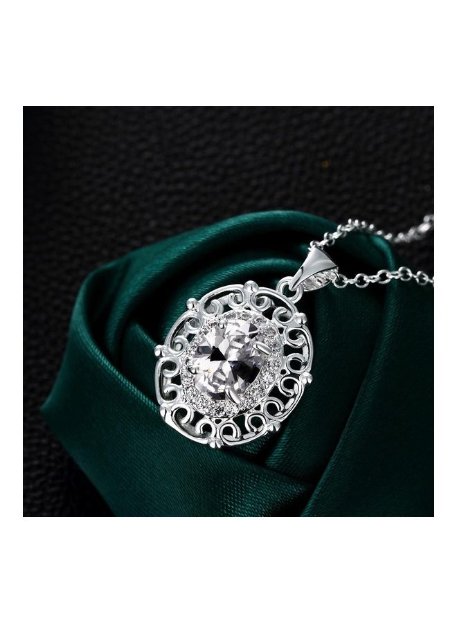 Perfii Rhodium Plated Ziron Studded Pendant Necklace - Image 4