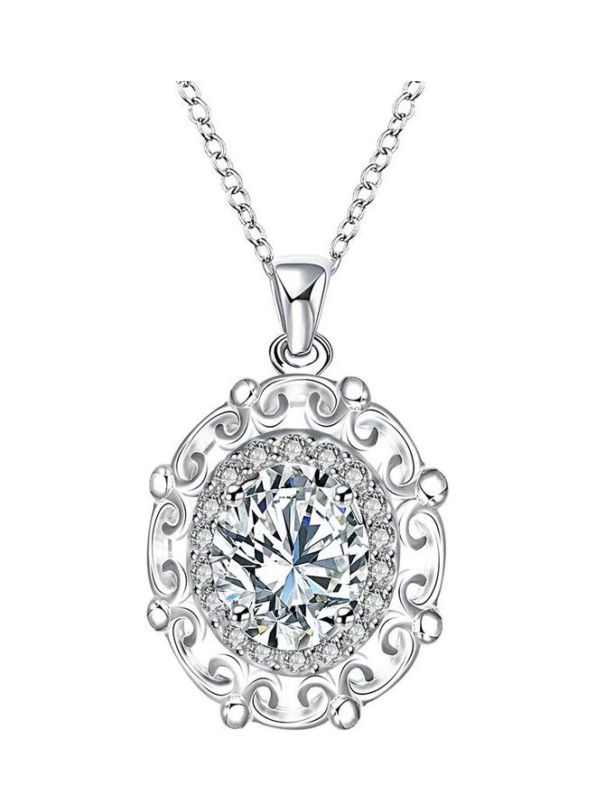 Perfii Rhodium Plated Ziron Studded Pendant Necklace - Image 1