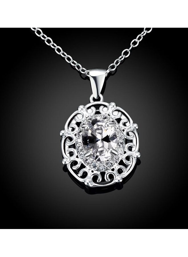 Perfii Rhodium Plated Ziron Studded Pendant Necklace - Image 5