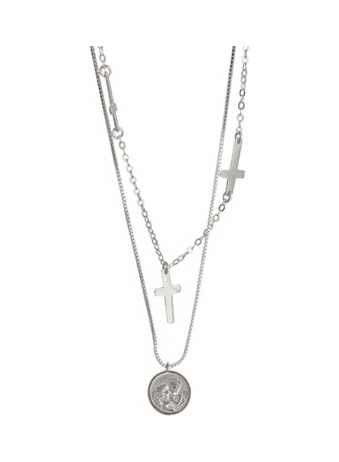 Perfii Rhodium Plated Ziron Studded Pendant Necklace - Image 1