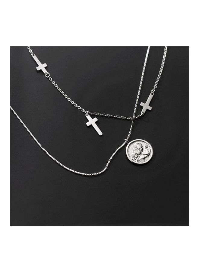 Perfii Rhodium Plated Ziron Studded Pendant Necklace - Image 2