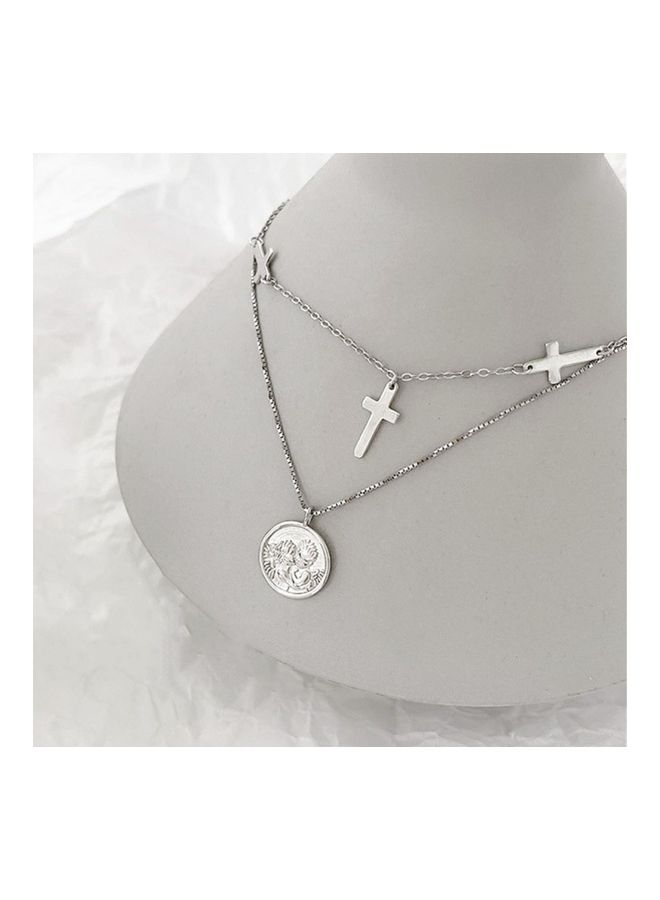 Perfii Rhodium Plated Ziron Studded Pendant Necklace - Image 3