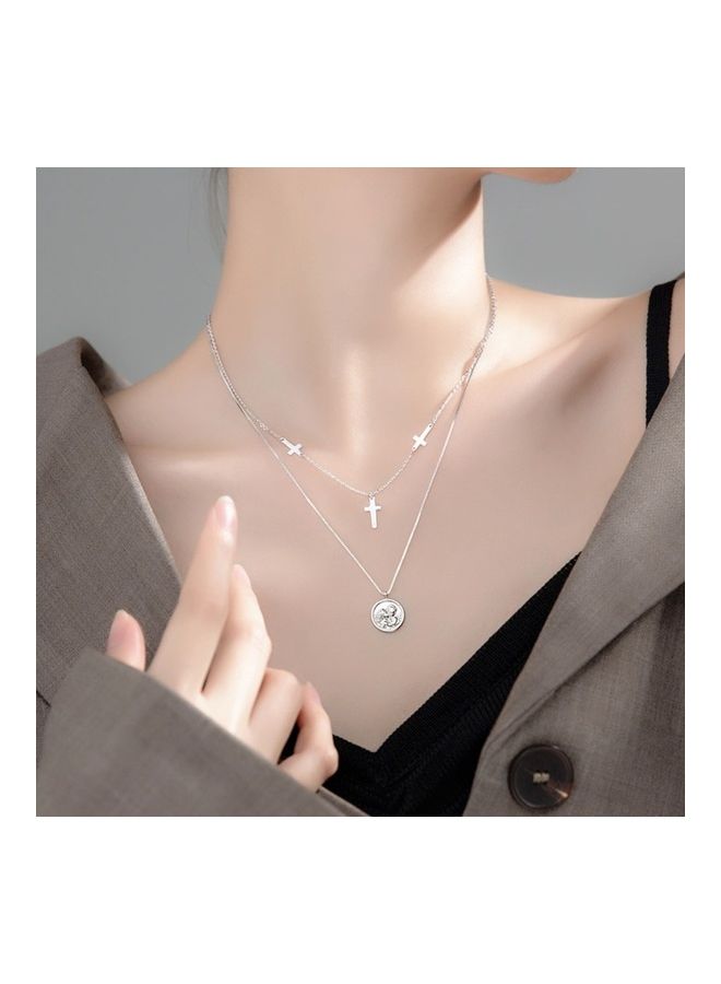 Perfii Rhodium Plated Ziron Studded Pendant Necklace - Image 4