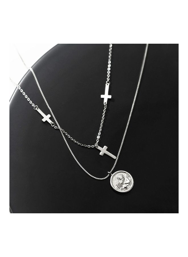 Perfii Rhodium Plated Ziron Studded Pendant Necklace - Image 5