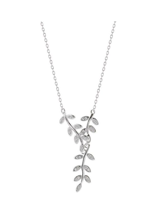 Perfii Rhodium Plated Ziron Studded Pendant Necklace - Image 1