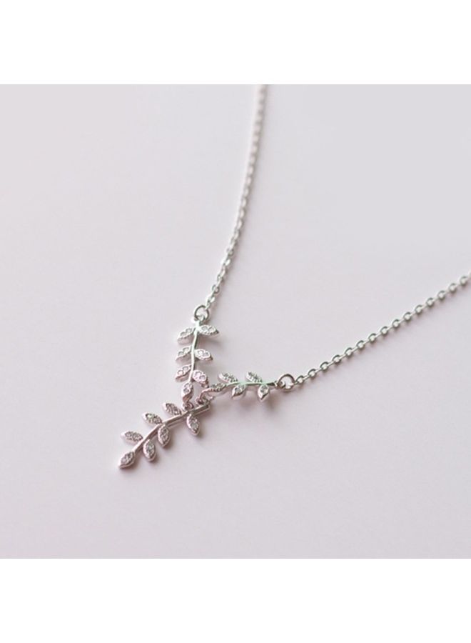 Perfii Rhodium Plated Ziron Studded Pendant Necklace - Image 2