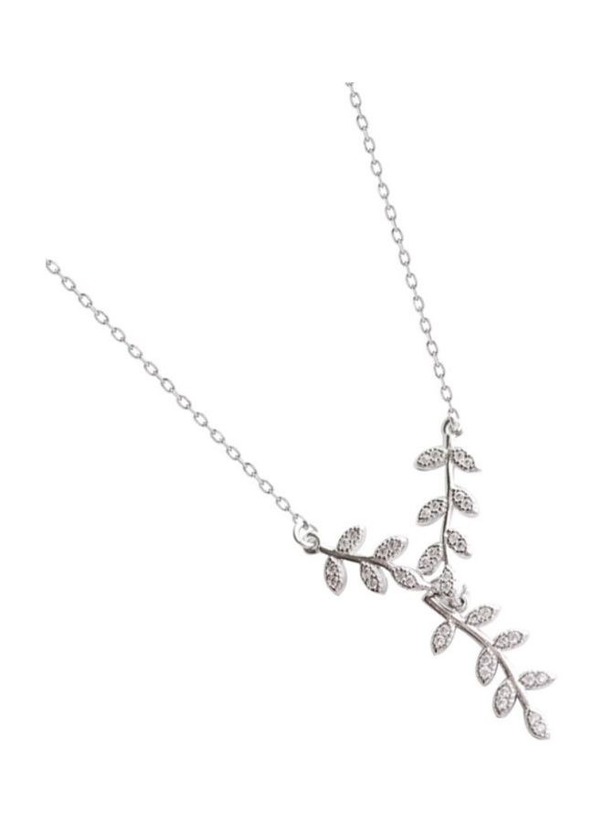Perfii Rhodium Plated Ziron Studded Pendant Necklace - Image 3