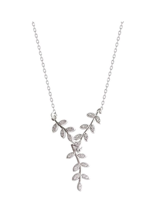 Perfii Rhodium Plated Ziron Studded Pendant Necklace - Image 4