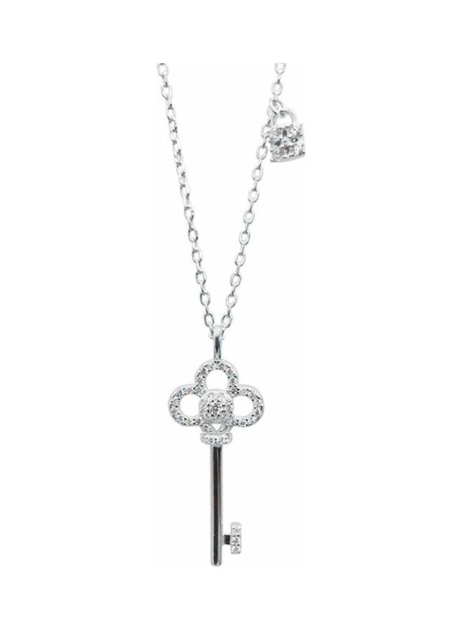 Perfii Rhodium Plated Ziron Studded Pendant Necklace - Image 1