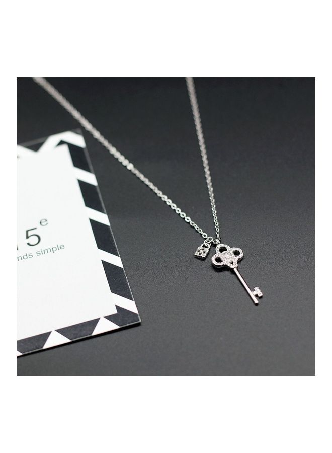 Perfii Rhodium Plated Ziron Studded Pendant Necklace - Image 2