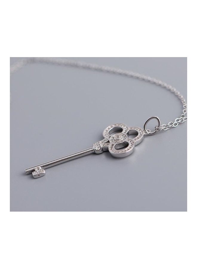 Perfii Rhodium Plated Ziron Studded Pendant Necklace - Image 3