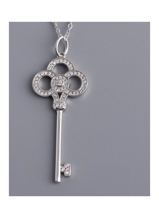 Perfii Rhodium Plated Ziron Studded Pendant Necklace - Image 4