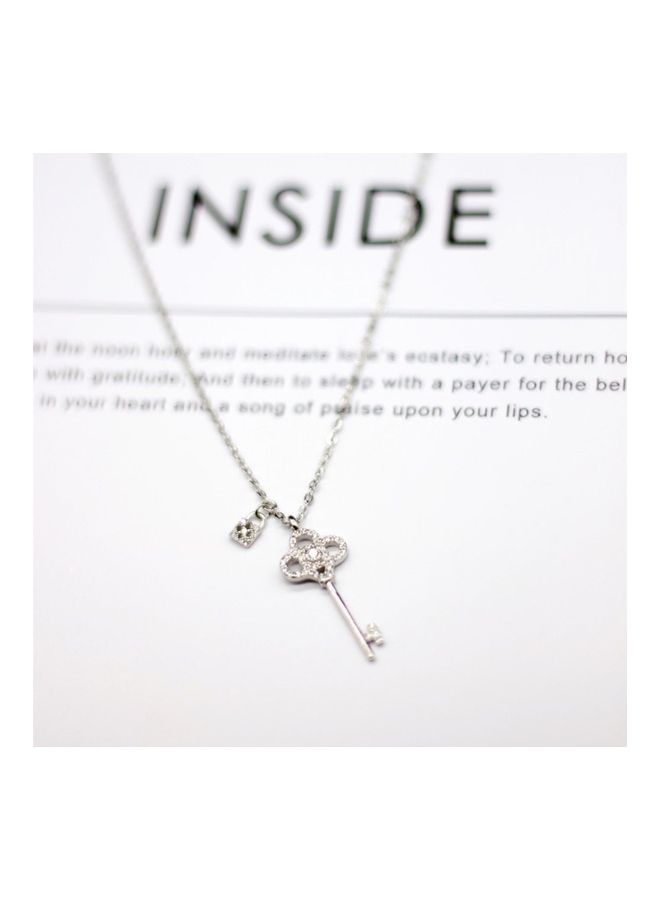 Perfii Rhodium Plated Ziron Studded Pendant Necklace - Image 5