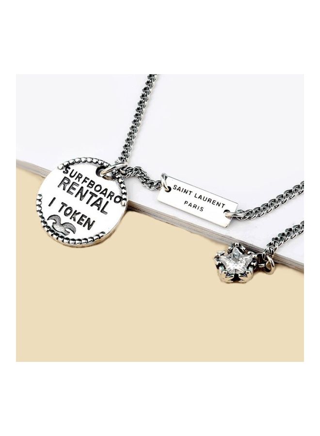 Perfii Rhodium Plated Ziron Studded Pendant Necklace - Image 2