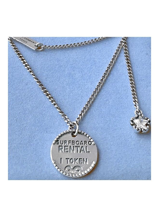 Perfii Rhodium Plated Ziron Studded Pendant Necklace - Image 5