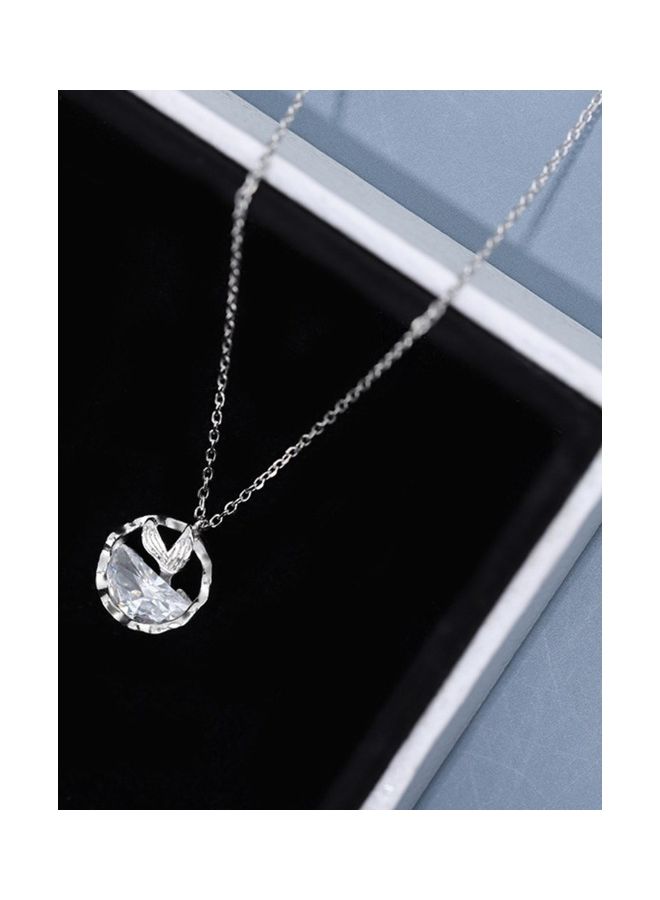 بيرفيي S925 Sterling Silver Crystal Studded Pendant Necklace - Image 5