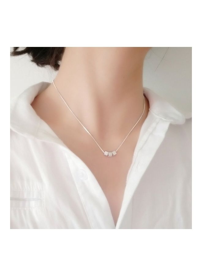 Perfii Rhodium Plated Ziron Studded Pendant Necklace - Image 2