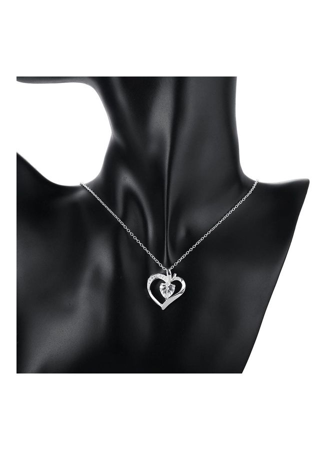 Perfii Rhodium Plated Ziron Studded Pendant Necklace - Image 2