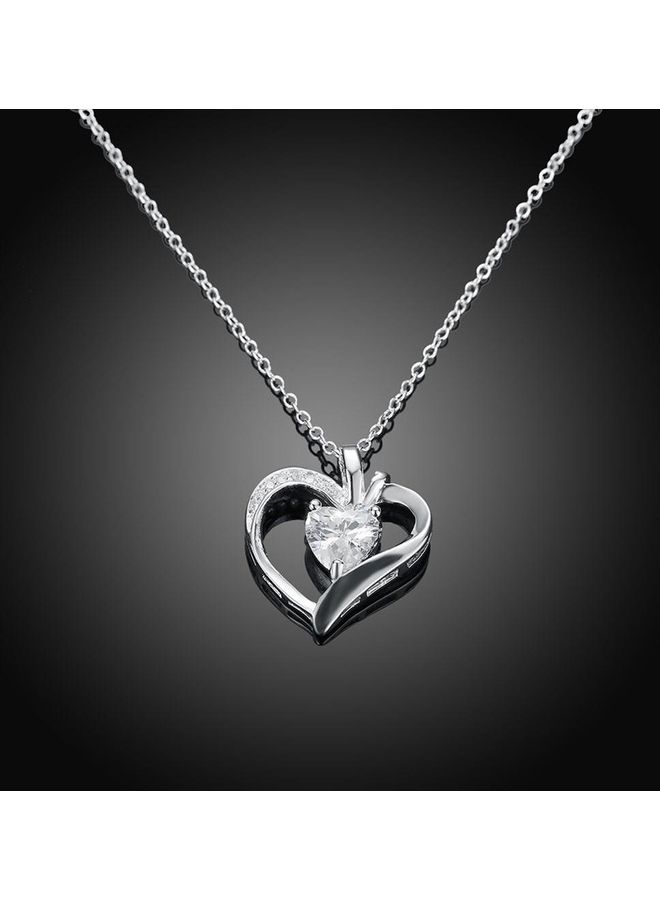 Perfii Rhodium Plated Ziron Studded Pendant Necklace - Image 5