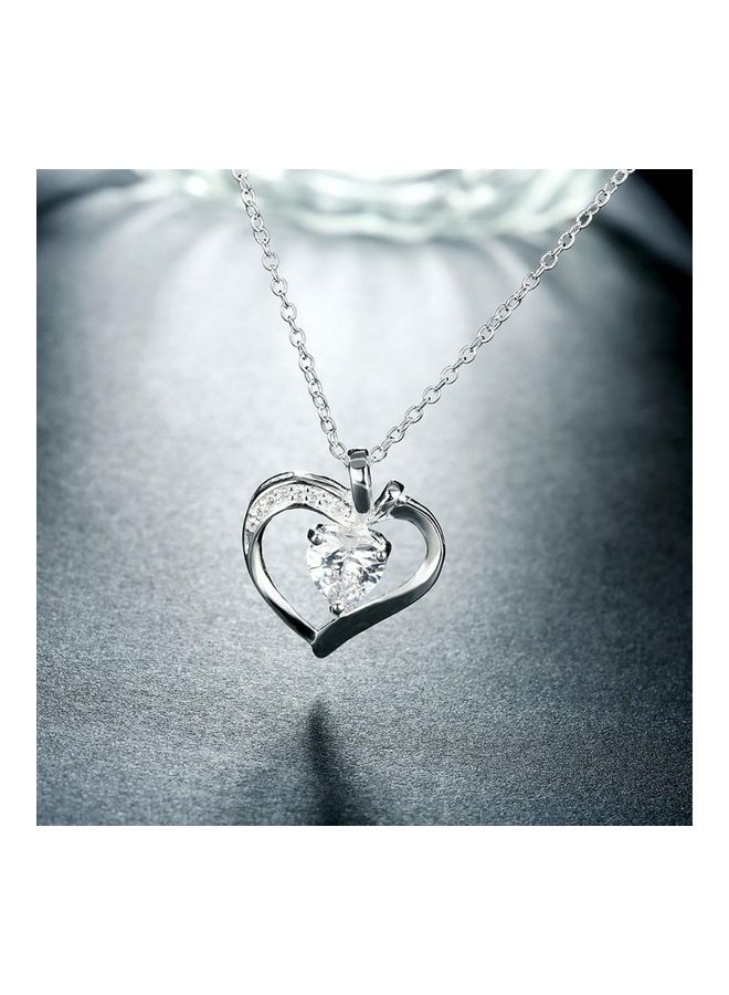 Perfii Rhodium Plated Ziron Studded Pendant Necklace - Image 3