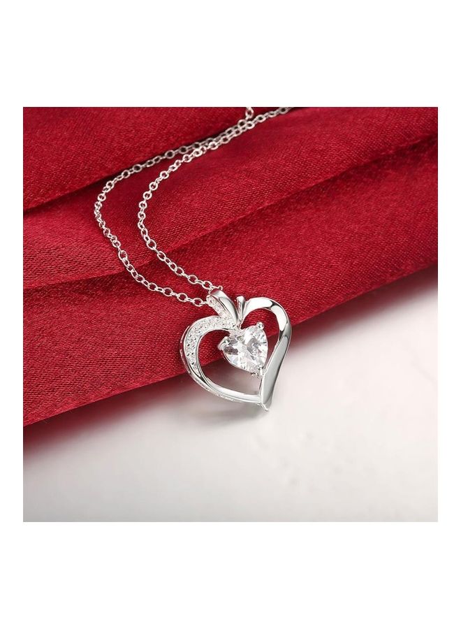 Perfii Rhodium Plated Ziron Studded Pendant Necklace - Image 4