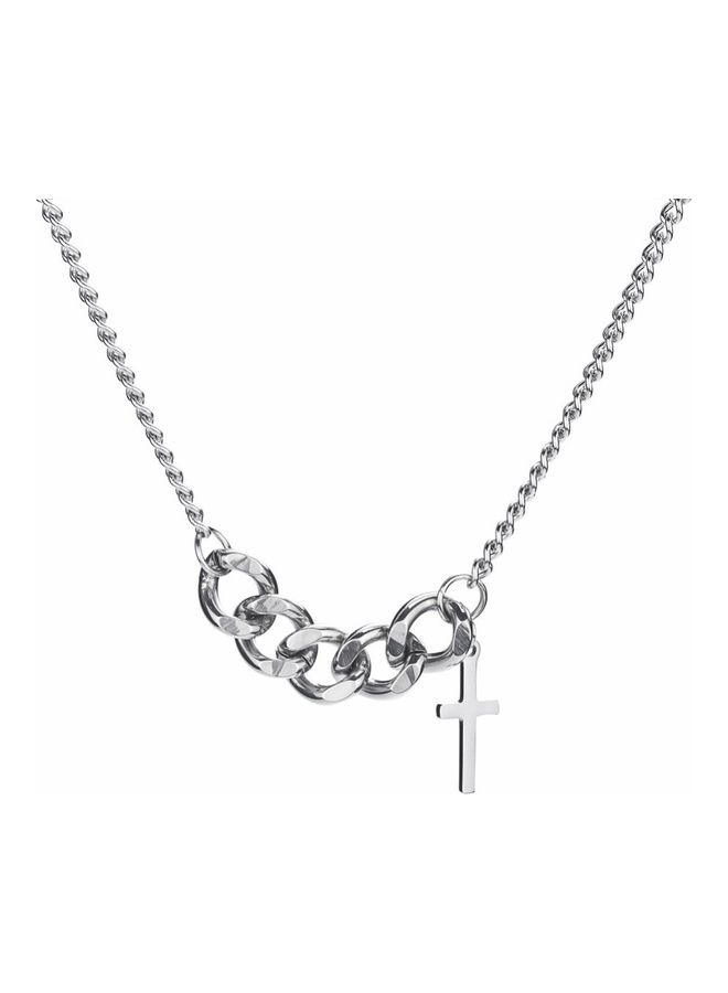 Perfii Rhodium Plated Ziron Studded Pendant Necklace - Image 1