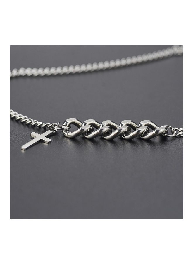 Perfii Rhodium Plated Ziron Studded Pendant Necklace - Image 3