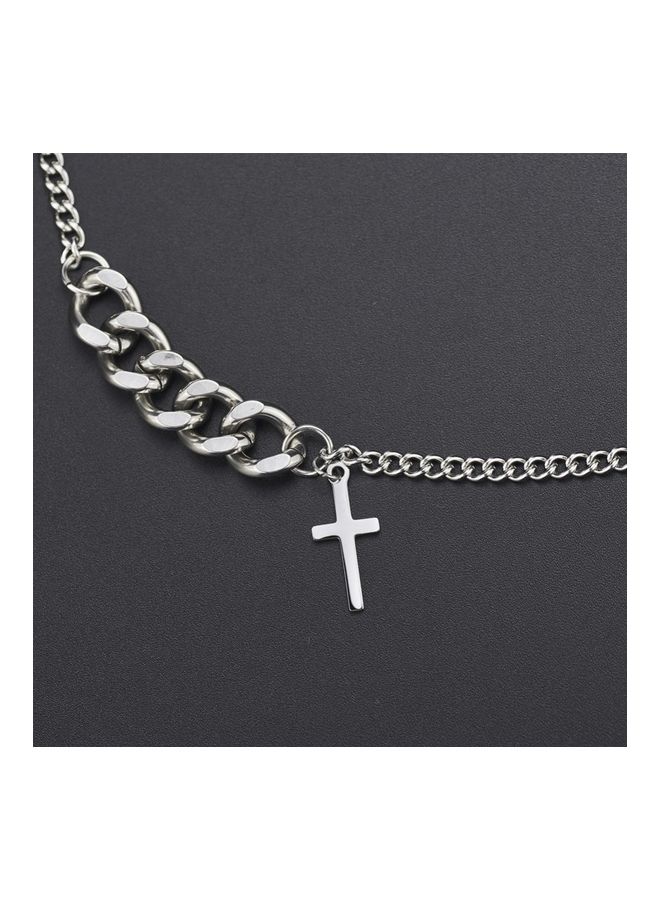 Perfii Rhodium Plated Ziron Studded Pendant Necklace - Image 5