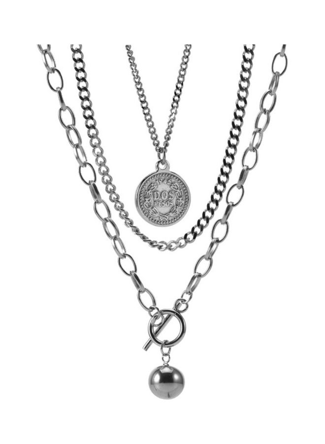Perfii Rhodium Plated Ziron Studded Pendant Necklace - Image 1