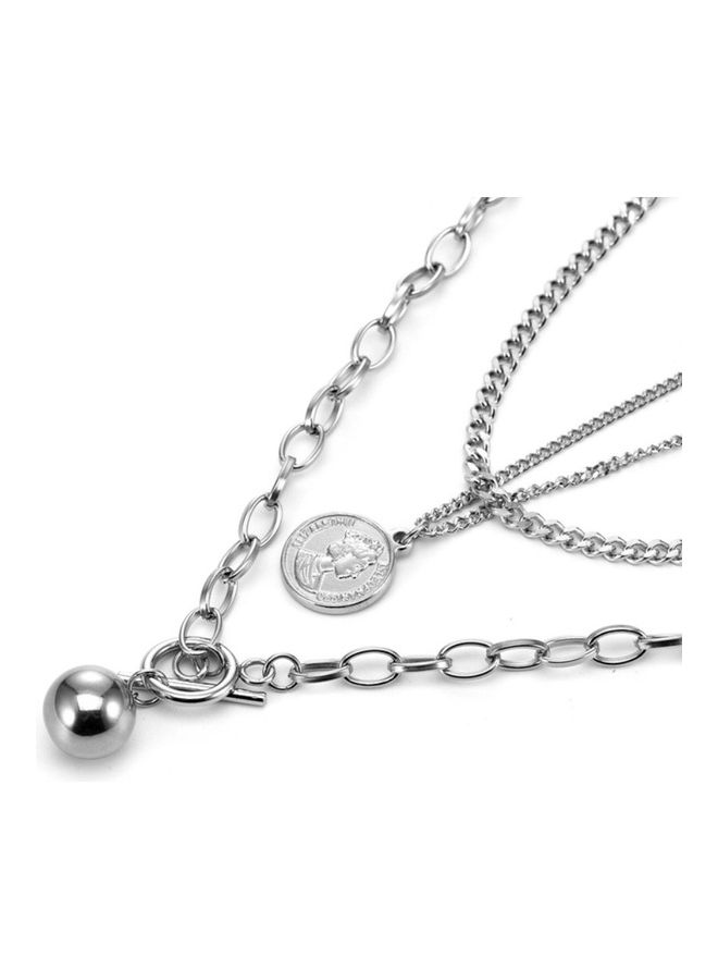 Perfii Rhodium Plated Ziron Studded Pendant Necklace - Image 2