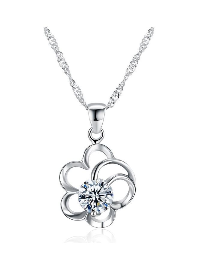 Perfii S925 Sterling Silver Crystal Studded Pendant Necklace  - Image 1