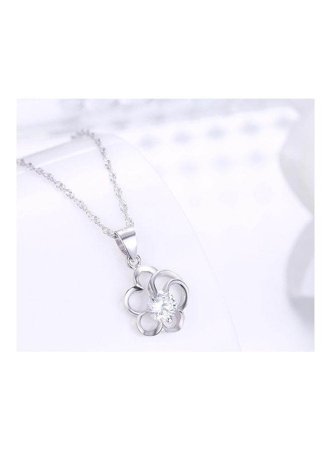 Perfii S925 Sterling Silver Crystal Studded Pendant Necklace  - Image 4