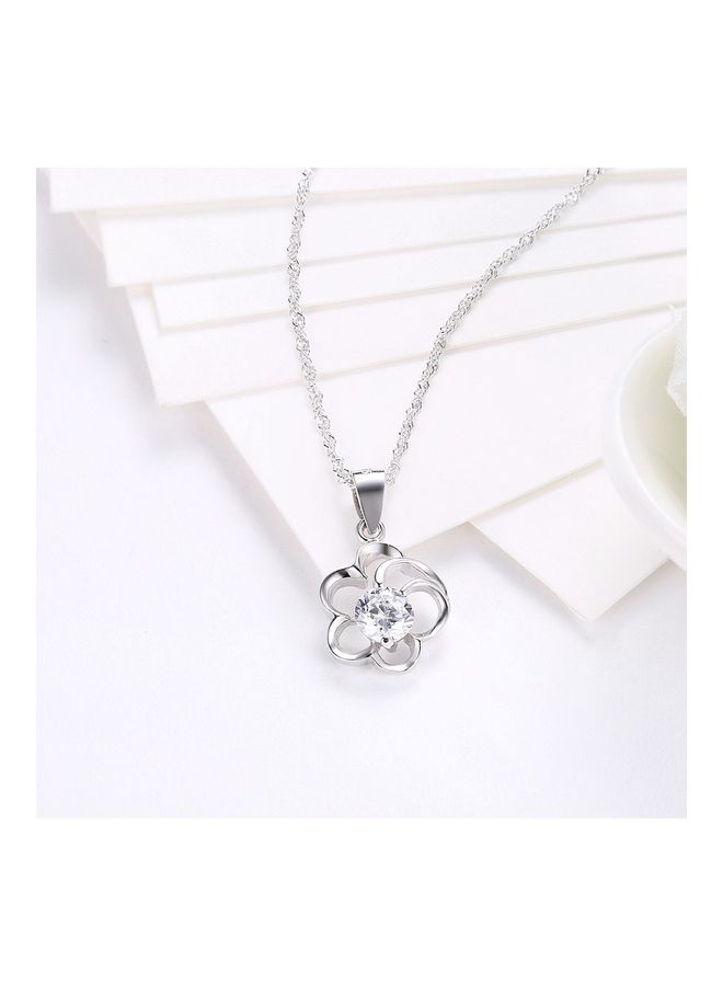 Perfii S925 Sterling Silver Crystal Studded Pendant Necklace  - Image 5
