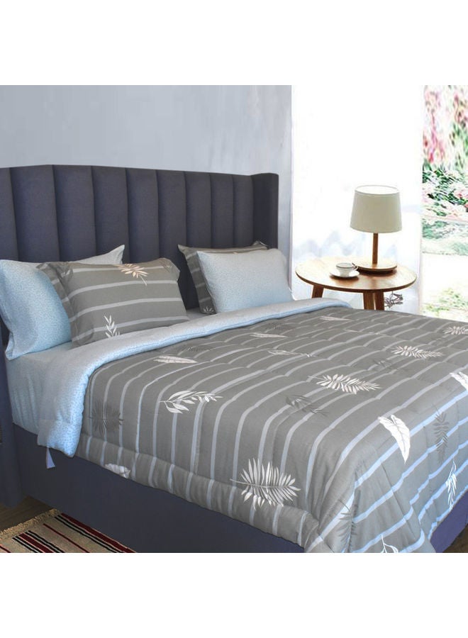 Ferrucci 6-Piece King Size Comforter Set Cotton Grey/White/Light Blue 260x240cm - Image 1