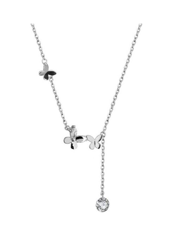 Perfii Rhodium Plated Ziron Studded Pendant Necklace - Image 1