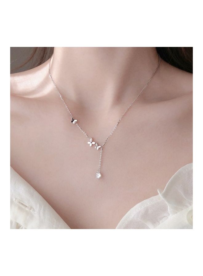 Perfii Rhodium Plated Ziron Studded Pendant Necklace - Image 2