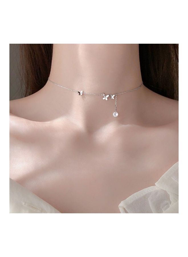 Perfii Rhodium Plated Ziron Studded Pendant Necklace - Image 3