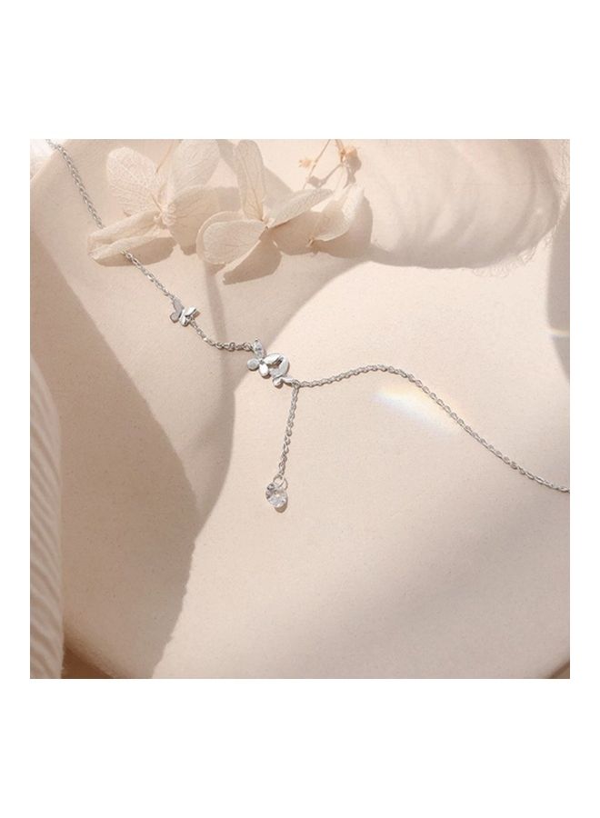 Perfii Rhodium Plated Ziron Studded Pendant Necklace - Image 4