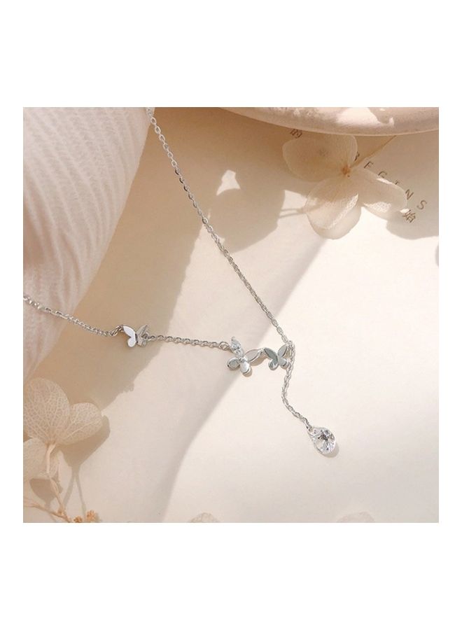 Perfii Rhodium Plated Ziron Studded Pendant Necklace - Image 5