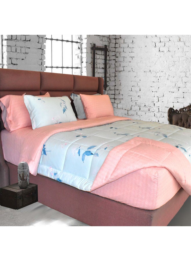 فروتشي 6-Piece King Size Comforter Set Cotton Light Blue/Pink 260x240cm  - Image 2