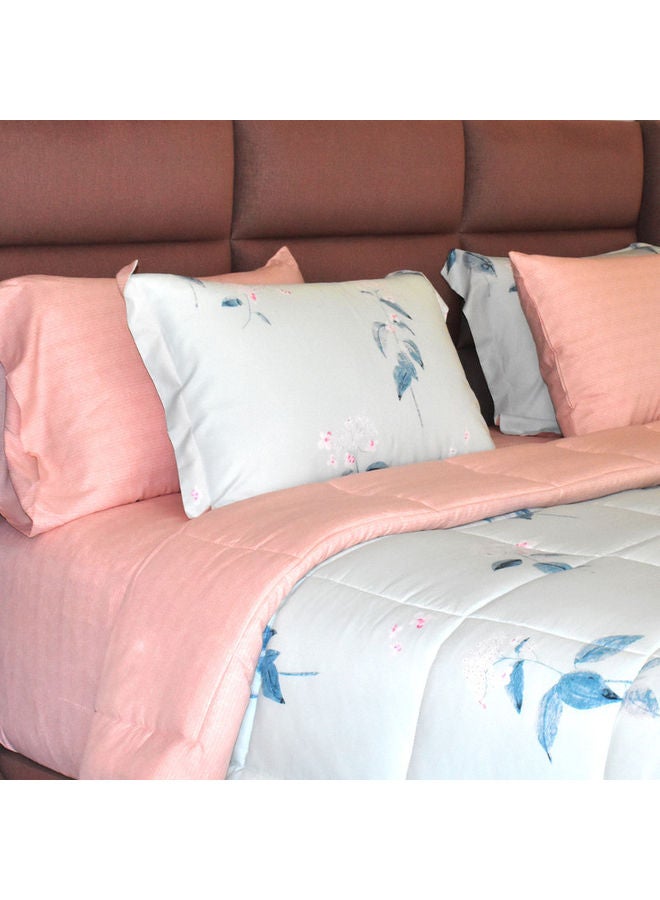 فروتشي 6-Piece King Size Comforter Set Cotton Light Blue/Pink 260x240cm  - Image 3