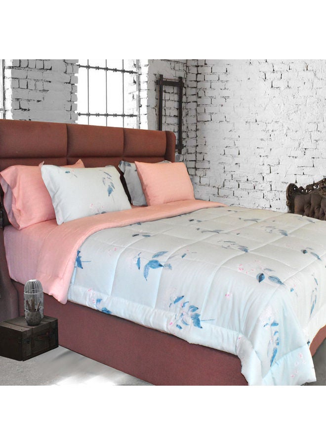 فروتشي 6-Piece King Size Comforter Set Cotton Light Blue/Pink 260x240cm  - Image 1